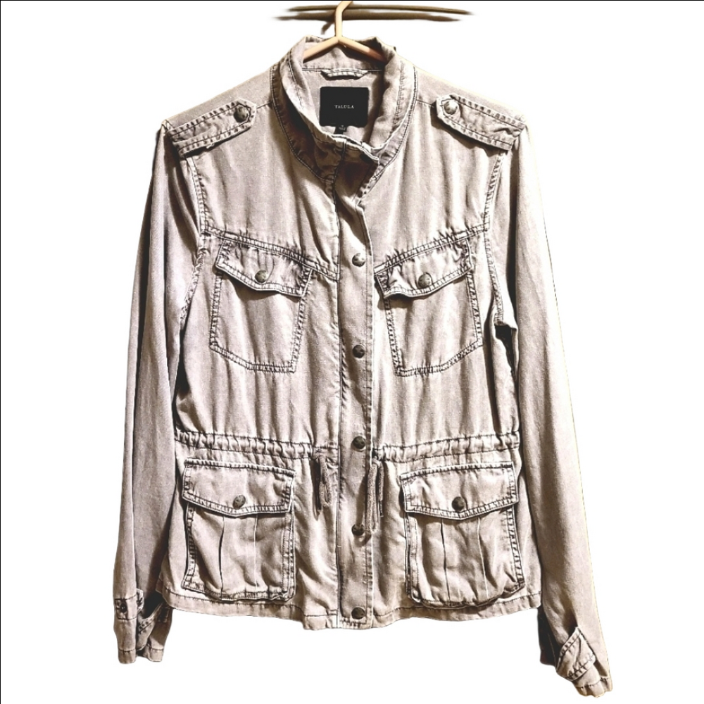 Aritzia Talula Hemp Blend Anarak Drawstring Cargo Jacket Full Zip Pockets Gray
